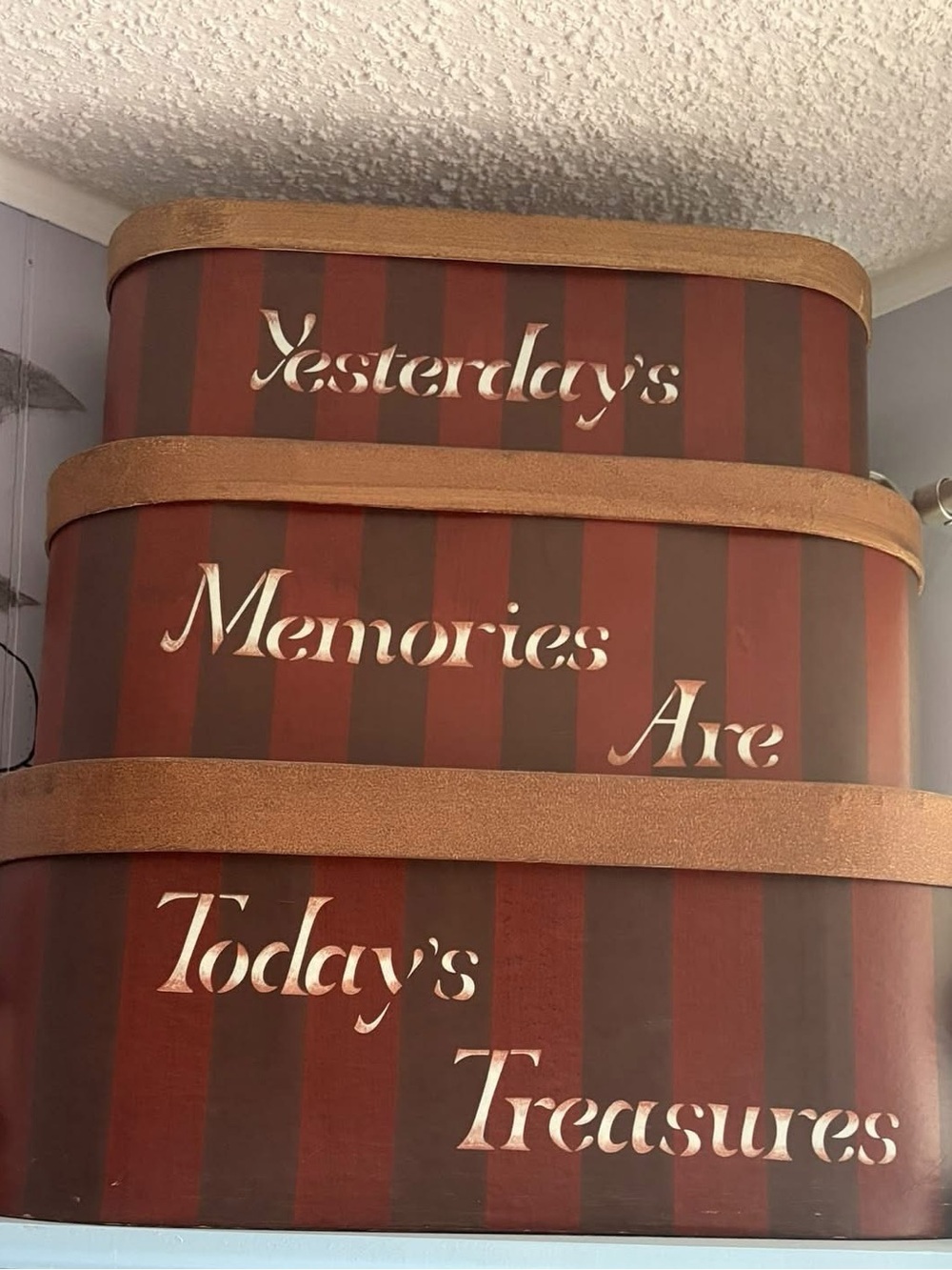 Vintage Style Red & Brown Striped Decorative Storage Trunks - Brand: